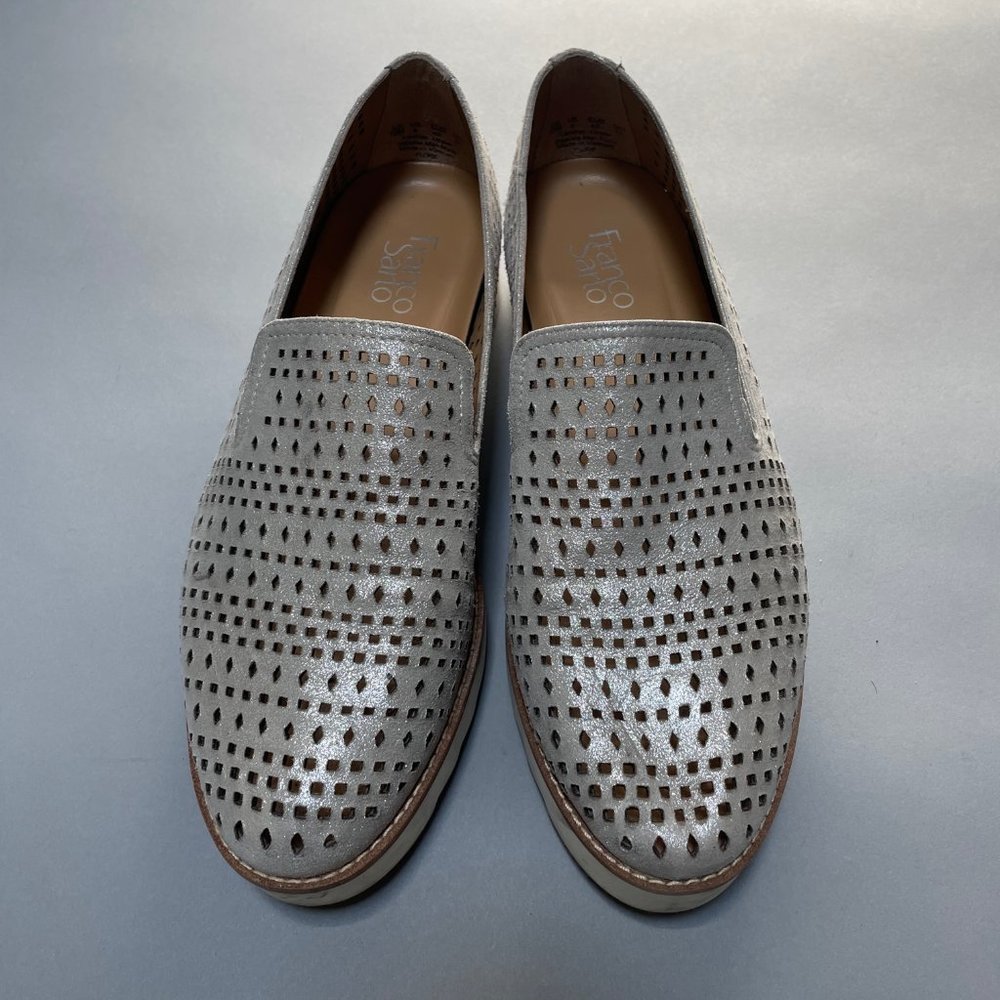 Franco Sarto Silver Leather Shoes with Perforations and White Rubber Soles 10